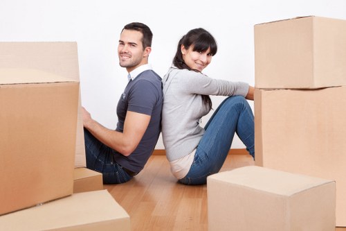 Packed boxes and furniture ready for a house move in Croydon
