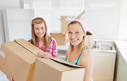 Croydon moving van near residential flats and terraced homes